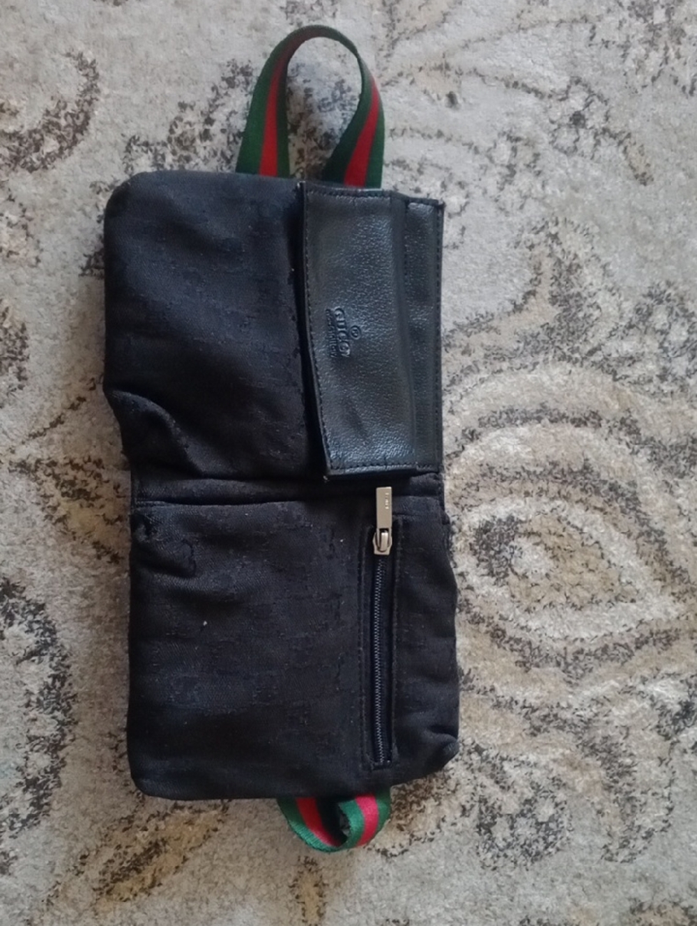 Gucci 🔥Black Belt Bag with Green and Red Webbing Strap